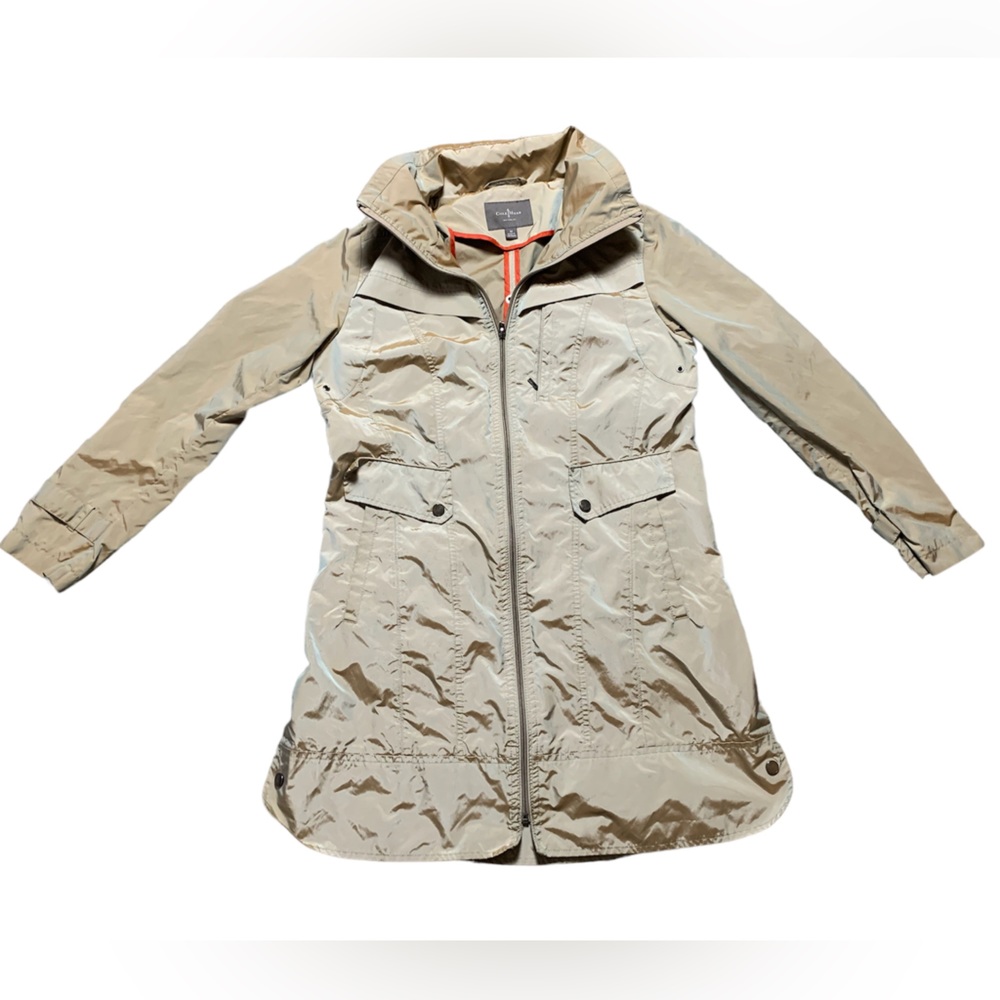 Cole Haan Iridescent Topaz Trench Coat‎ Hidden Hood Jacket 35MD4030 Medium